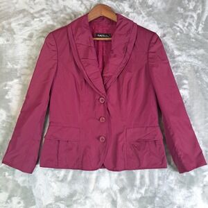 Betty Barclay Collection Satin Ruffled Collar Blazer Jacket Size 10 Medium Wine